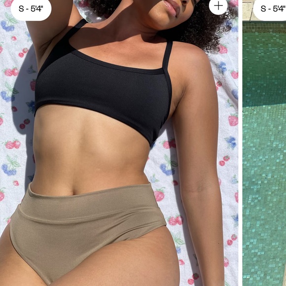 Djerf Avenue Square Bikini Top & High Waisted Bottoms- in the color Biscuit - Picture 2 of 6